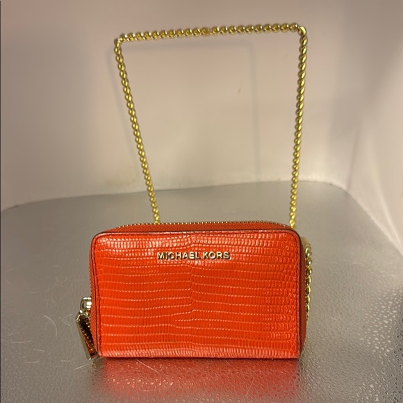Michael Kors Orange Wallet with Gold Hardware and Textured Design - Picture 1 of 4